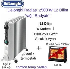 Resim Delonghi Radias Trrs 1225C 2500 W 12 Dilim Yağlı Radyatör + Kumtel Soba Hediye 