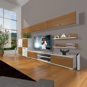 Resim Decoraktiv Eko 8 Mdf Dvd Tv Ünitesi Tv Sehpası Beyaz Ceviz 