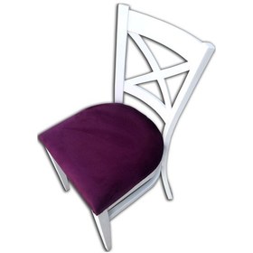 Resim Sandalye Çapraz Model Kayın Retro Ayak Babyface Kumaş Döşeme Parlak Beyaz El Yapım 