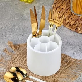 Resim 7 Bölmeli Beyaz Çatal Kaşık Organizeri Tezgah Üstü Çatal Kaşıklık 