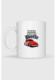 Resim Vw Beetle Retro Alevli Baskılı Kupa Bardak beyaz 
