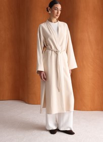 Resim Mizalle Viskoz Kemerli Bej Rengi Kimono 