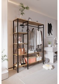 Resim Via Portmanto Modern Metal Gövdeli Raflı Askılı Açık Portmanto Atlantik Çam 