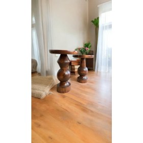 Resim Wood Ahşap 2'li Set Mantar Yan Sehpa Modern Fiskos / Kestane Renk / Zigon Sehpa Vernikli 