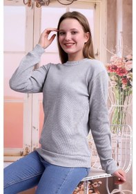 Resim Kadın Gri Bisiklet Yaka Petek Kumaş Sweatshirt Slf1365 Gri 