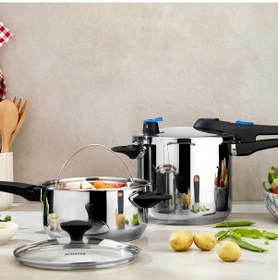 Resim Schafer Gusto 2 Li Düdüklü Tencere Seti 5 + 7 L 4 Parça Inox Siyah 