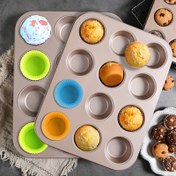Resim 1 adet, 12 Kuplu Yapışmaz Muffin Tepsisi, Cupcake Kalıplarıyla, Mini Kek Pişirme Tepsisi, Fırın Kullanımı İçin Metal Fırın Tepsisi, Ev Mutfak Gereçleri 