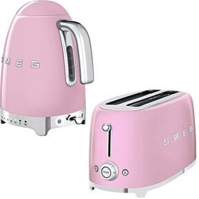 Resim Smeg TSF02PKEU 2x4 Pembe Ekmek Kızartma Makinesi ve KLF04PKEU 1.7 L Isı Ayarlı Pembe Kettle Set 