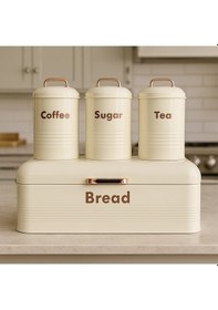 Resim 4 Lü Mutfak Seti Ekmeklikçay Kahve Şekerlik Krem 43x20 Krem 