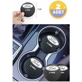 Resim Ford C-max Siyah Karbon Araç Bardak Altlığı Ford Logolu C-max Özel Üretim 2 Adet 7 Cm 2 Adet 