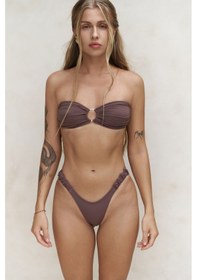 Resim Mai Collection Mai Studios Co. Zahira Yan Büzgü Detaylı Brezilyan Kahve Bikini Altı Kahve 