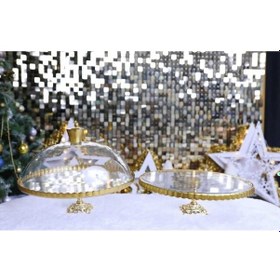 Resim Çnr Home Collection 2 ' Li Paşabahçe Metal Ayakli Yaldizli Kek Fanus & Pasta Standi Sunumluk Altin 