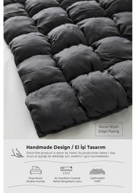 Resim Evlen Home Yatak Örtüsü Seti Çift Kişilik El İşi Günlük Pamuklu Dolgulu Yorgan Uyku Takımı Puff 3 Parça Antrasit 