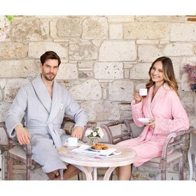 Resim Özdilek Wedding Terlikli Aile Bornoz Seti Takımı Gri/Pudra 