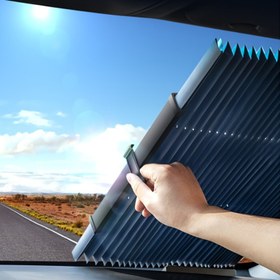 Resim 1 adet Otomatik Geri Çekilebilir Araba Ön Cam Güneşlik Koruyucu Fonksiyonla - Ayarlanabilir UV & Isı Blokajı, Dayanıklı Alüminyum Malzeme, Tüm Araçlar İçin Evrensel Uyumluluk, Zararlı Işınları Bloke Eder, Kolay Kurulum, Güç Gerektirmez, Ca Güneşlikleri 