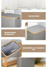 Resim 100 Lt Tek Bölmeli Bambu Kumaş Kirli Çamaşır Sepeti Joseph Model Antrasit 