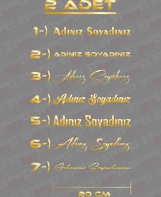 Resim STİCKERCI BEY 2 Adet 20 Cm Gold Kelebek Cam 2 Adet Isim Soy Isim Yazı Folyo Kesim 