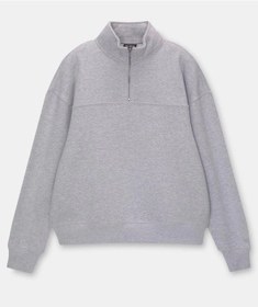 Resim Oversize Yarım Farmuarlı Yakalı Basic Sweatshirt - Gri Gri 