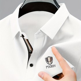 Resim Erkekler için Geometrik Desenli Golf Gömleği, Bahar Yaz Sonbahar Dış Mekanlar İçin Kısa Kollu Gömlek 