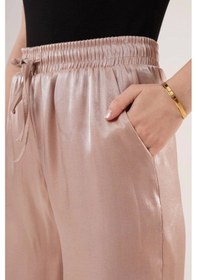 Resim Defymoda Parlak Görünümlü Cepli Bej Bol Paça Pantolon Bej 