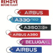 Resim 6 adet UÇUŞ ÖNCE KALDIR Kilit Zinciri Seti - Airbus Uçak Model Serisi Polyester Kilit Zincirleri, Çift Taraflı Nakış, Kaplanmamış Metal - Havacılık Hediyeleri 