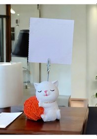 Resim Turuncu Yumaklı Oturan Kawaii Kedi Temalı Not Tutacağı Fotoğraf Tutacak Tutucu Ofis Hediyelik Turuncu 