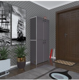 Resim Kenzlife Ayakkabılık Ayakkabı Dolabı Kilitli Gutan Gri 160 70 32 Kapaklı Ofis Dolabı İki Bölme 