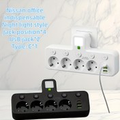Resim Avrupa Standardı Çok Fonksiyonlu Priz, 2 USB Şarj Portu ve 1 Type-C Portu, 4 Güç Çıkışı Uzatma Portu, Gece Lambası Dahil, Ev, Ofis, Yurt Vb. İçin Uygun. Çoklu Prizler, Güç Adaptörü, Fiş Adaptörü ile Birlikte 