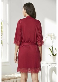 Resim Pierre Cardin Penye Dantelli Gecelik Sabahlık Takım 4020 Bordo 