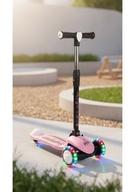 Resim Pro Katlanabilir Ve Yükseltilebilir Işıklı / Ledli Fren Sistemli Çocuk Scooter Koyu Pembe 