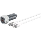 Resim Pell PL-C15 USB-A+ USB-C 38W Turbo Hızlı Araç Şarj Cihazı Lightning to USB-C Kablo 