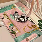 Resim 1 adet Zebra Baskılı Flanel Banyo Matı, 45.72x76.2 cm - Pembe Zebra ve Banyo Elementleriyle Eğlenceli Hayvan Tasarımı, Nem Dirençli Polyester, Banyo Dekoru için Dikdörtgen Şekil, Zebra Banyo Dekoru 