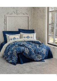 Resim Cotton Box Saten Çift Kişilik Nevresim Takımı Stasya Lacivert 