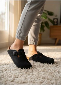 Resim Ssefaayakkabi UNİSEX Ortopedik KAYDIRMAZ Tabanlı Kışlık KEÇE Önü Kapalı Günlük Ev Terliği 