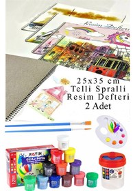 Resim 12 Renk Guaj Boya Fatih 25x35 Cm Telli Spralli Resim Defteri Palet Resim Fırçası 15 Yaprak Guajboya Resim Defteri Çok Renkli 