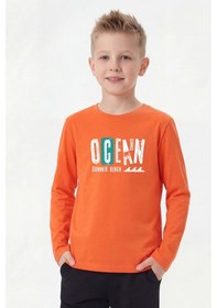 Resim Fyk Kids Yuvarlak Yaka Uzun Kollu Baskı Detaylı Erkek Çocuk Sweatshirt Turuncu 