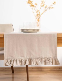 Resim Ruffle Bej Fırfırlı %100 Pamuklu Ham Keten Runner 50x130 cm 