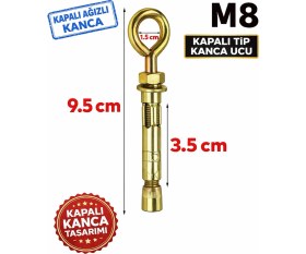 Resim DESIPHON Kancalı Çelik Dübel M8 Kapalı Ağız 5 Adet Salıncak Boks Torbası Avize Tavan Asma Aparatı 