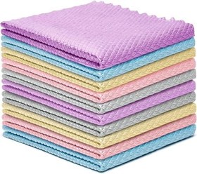 Resim Xspring Temizleme Bezi, 10 Adet Mikrofiber Balık Pulu Desenli Temizlik Bezi, Yeniden Kullanılabilir Dalga Desenli Bez Seti, Ayna, Cam ve Ekran Temizliği için (30x30cm, Rastgele Renk) 