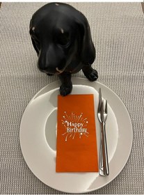 Resim Gümüş Yaldızlı Turuncu Happy Bırthday Garson Katlama Peçete 16 Adet 