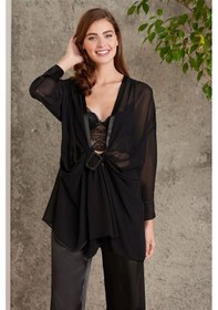 Resim Pierre Cardin 7025 Kadın Siyah 4'lü Saten Takım Gelin Set Siyah 