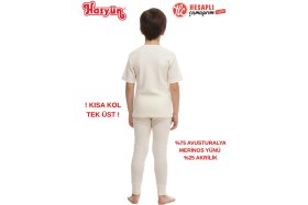 Resim Hasyün Unisex Çocuk %75 Yün Sıcak Tutan Tene Batmaz Kısa Kollu Yün Tek İçlik 