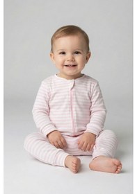 Resim Luess Kız Bebek Çizgili Tulum 0 Ay 9 Ay Pembe 