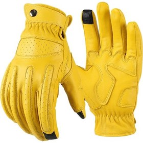 Resim Ranyeek Xl Sarı Motorcu Kollukları - Dokunmatik Ekranlı, Güneş Engellli, Spreyli Koruma, Soluklu Deri Eldivenler 