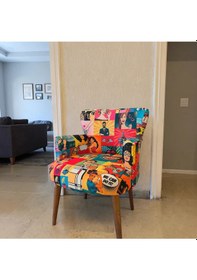 Resim Roma Modern Tekli Koltuk Berjer - Dijital Baskılı Kumaş - Ahşap Ayak - Pop-art Pop-art 