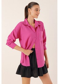 Resim Bigdart 20153 Tek Cepli Oversize Gömlek - Fuşya 001 