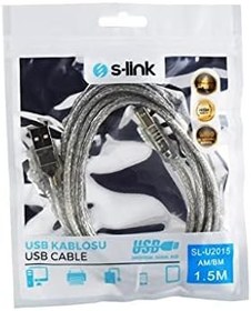 Resim S-Link SL-U2015 Usb2.0 1.5m Şeffaf Yazıcı Kablosu, Şeffaf 