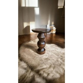 Resim Wood Wooden Ahşap Tekli Mantar Yan Sehpa Modern Ceviz Renk Fiskos 