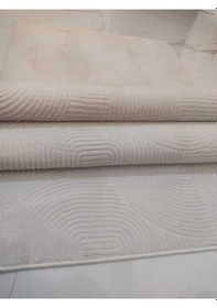 Resim Rölyef Joy Krem Kaymaz Taban Kesme Halı Yolluk Krem 