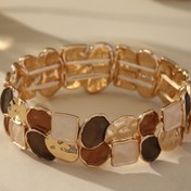 Resim 1 adet Zarif Vintage Esinli Çinko Alaşımlı Geometrik Bilezik, Altın Tonlu ve Kahverengi Detaylı - Günlük Kullanım, Partiler ve Sevgililer Günü Hediyeleri İçin Mükemmel, Boho Tarzı, Tüm Mevsimler İçin Aksesuar|Vintage Esinli Tasarım|Dayanıklı Çinko Alaşımlı 